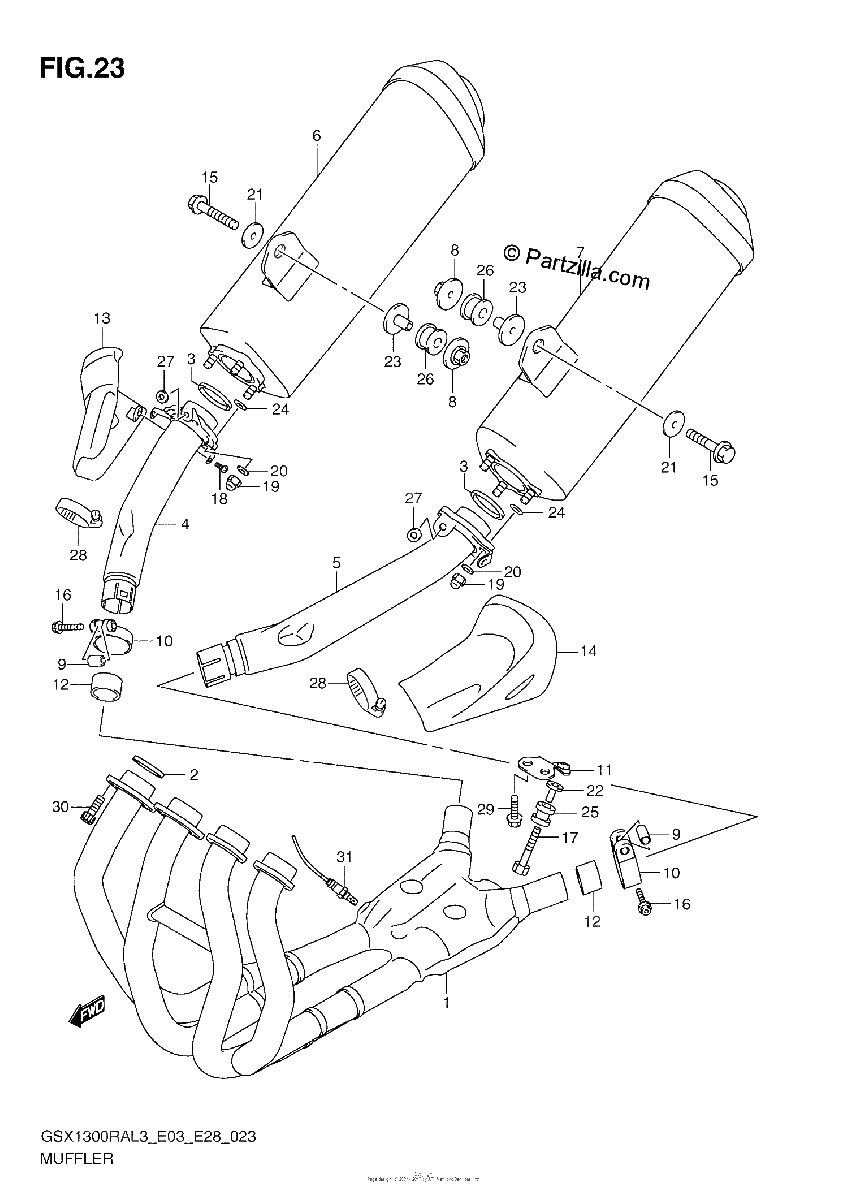 Diagrama de MUFFLER GSX1300RAL3 E28