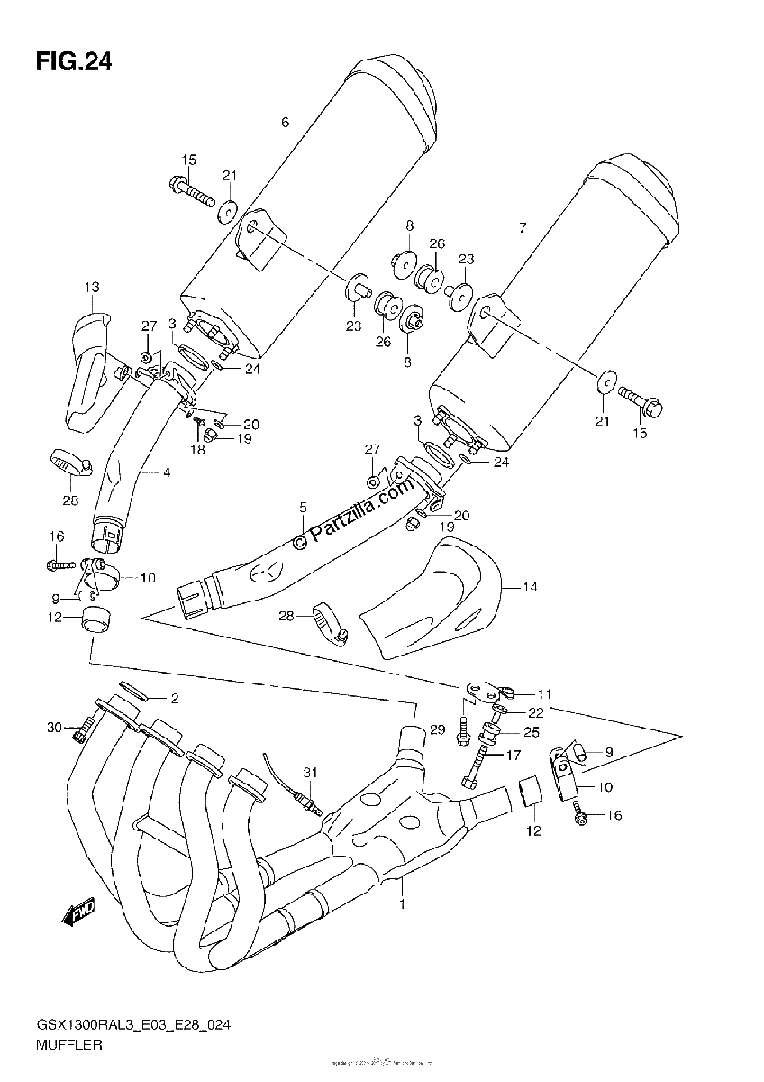 Diagrama de MUFFLER GSX1300RAL3 E33