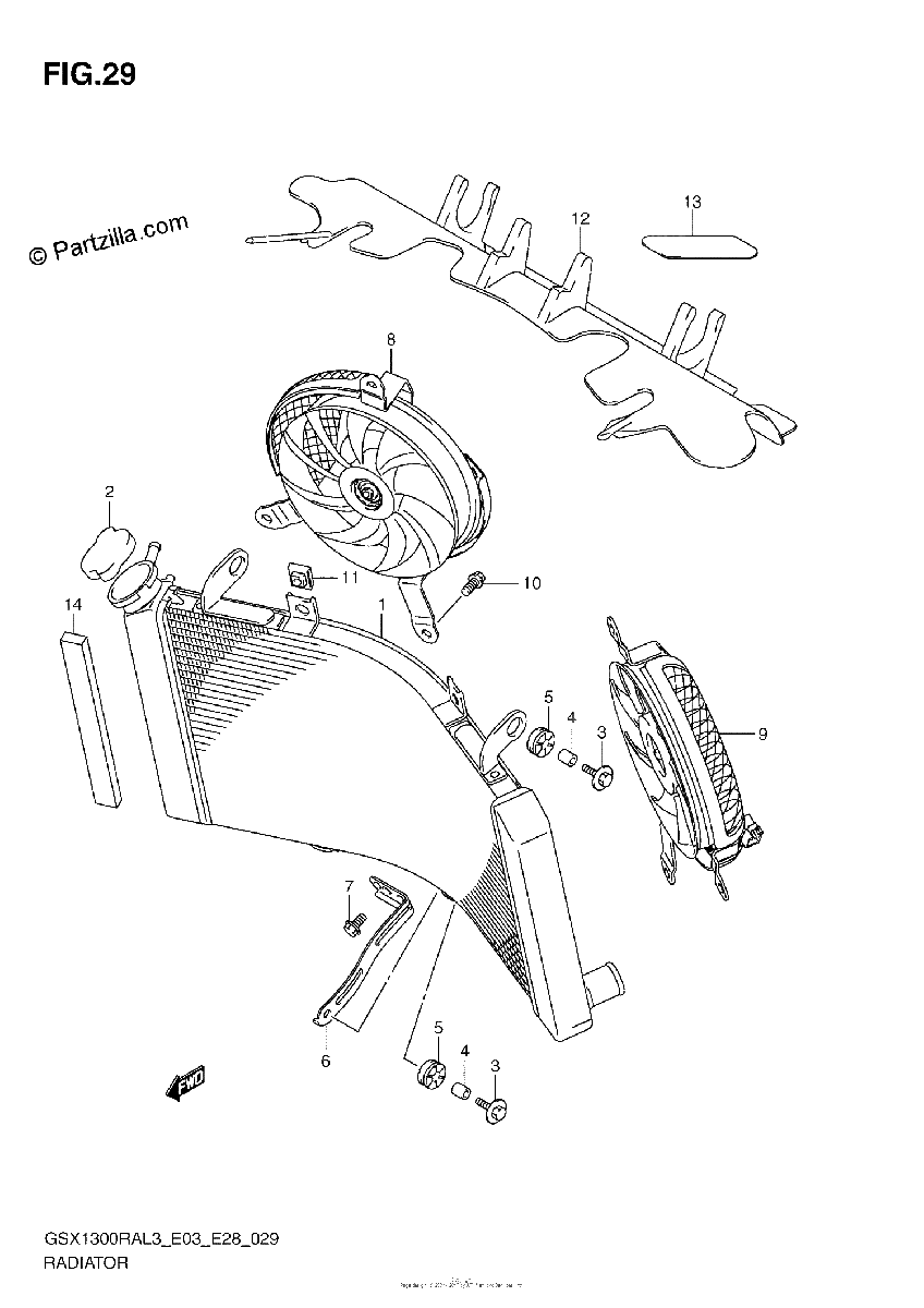 Diagrama de RADIATOR GSX1300RAL3 E28