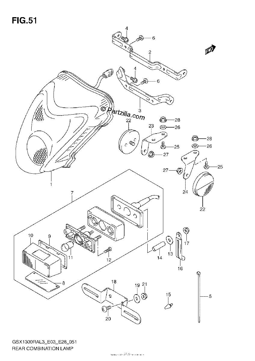 Diagrama de REAR COMBINATION LAMP GSX1300RAL3 E03