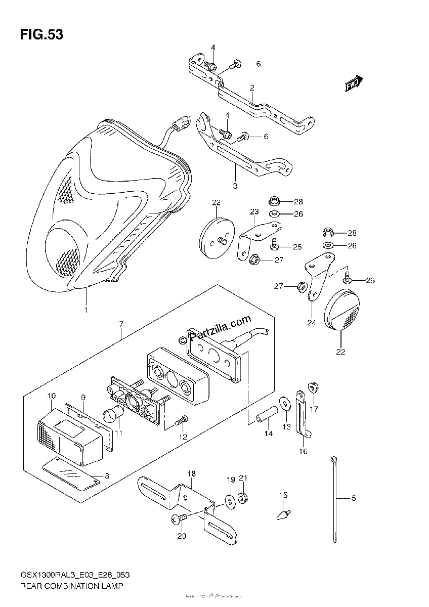 Diagrama de REAR COMBINATION LAMP GSX1300RAL3 E33