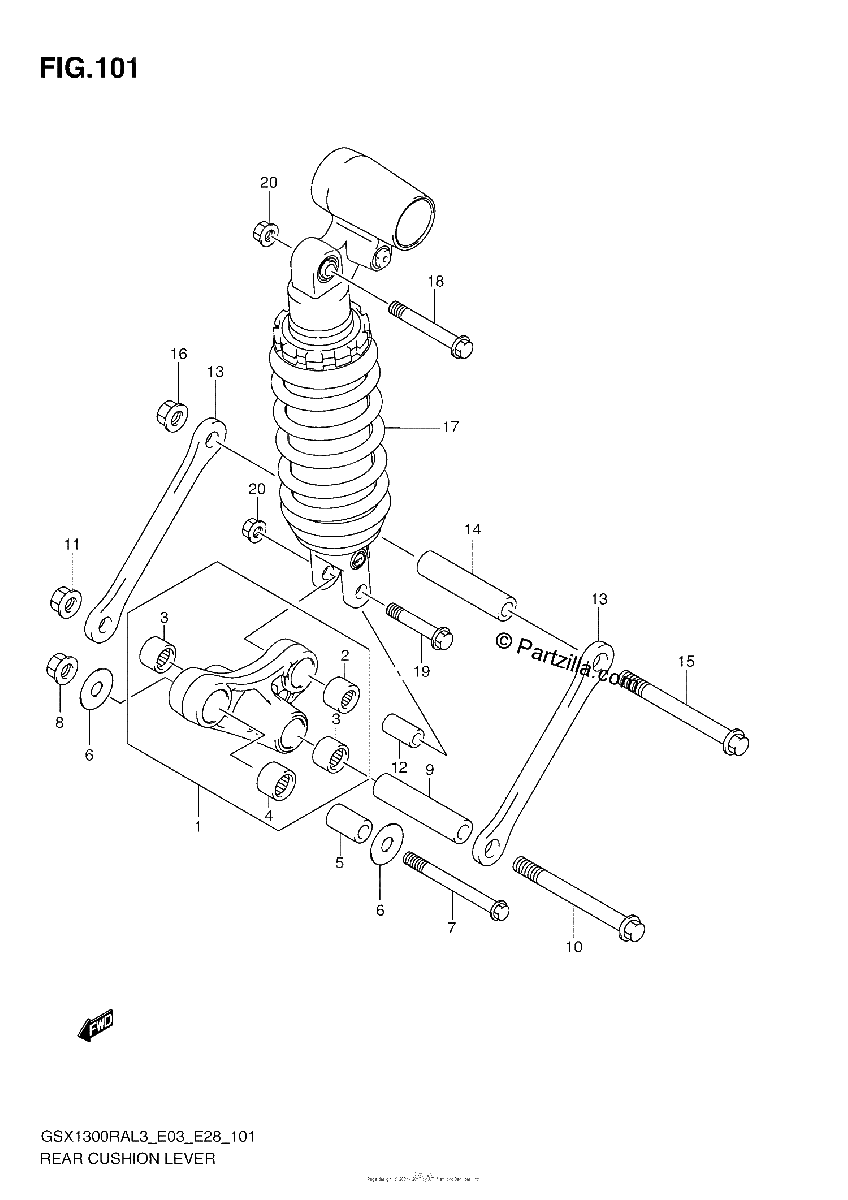 Diagrama de REAR CUSHION LEVER GSX1300RAL3 E03