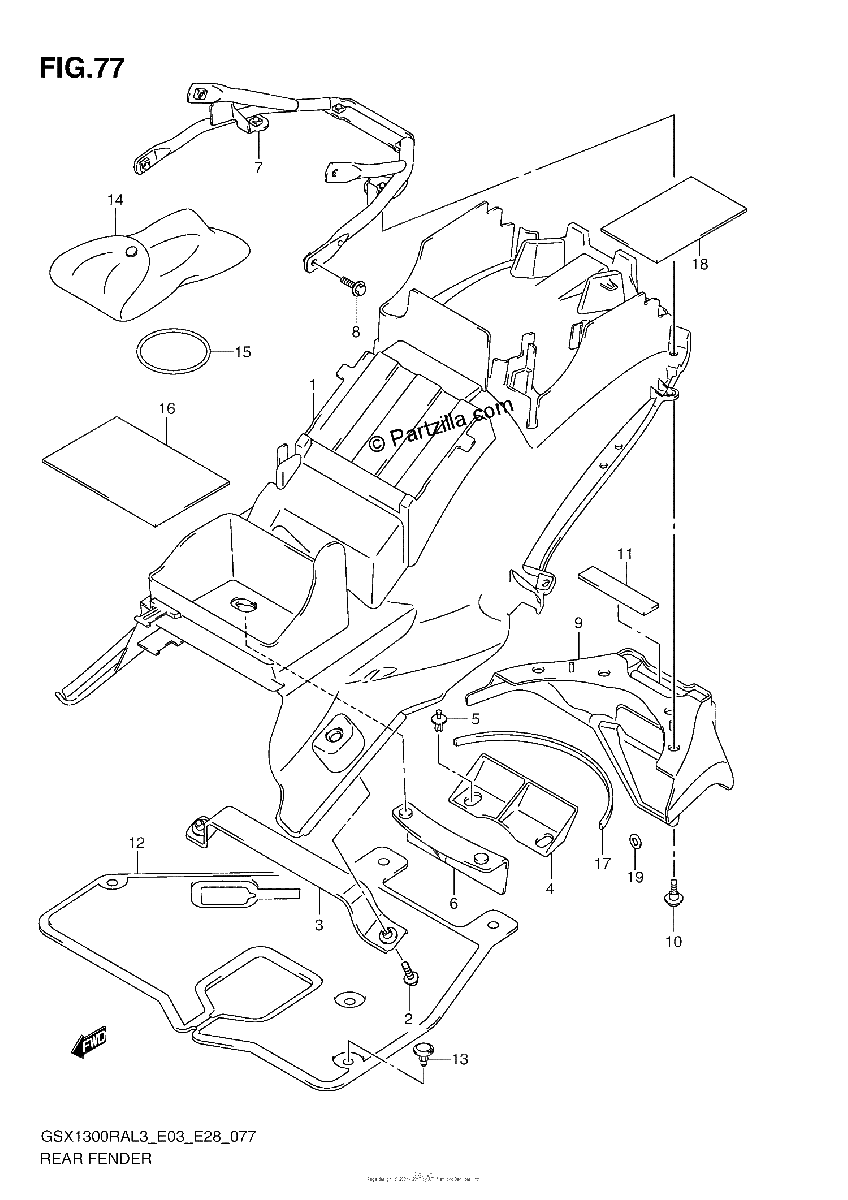 Diagrama de REAR FENDER GSX1300RAL3 E33