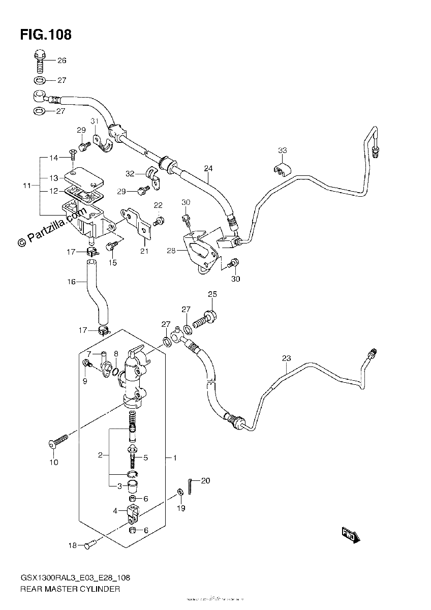 Diagrama de REAR MASTER CYLINDER GSX1300RAL3 E03
