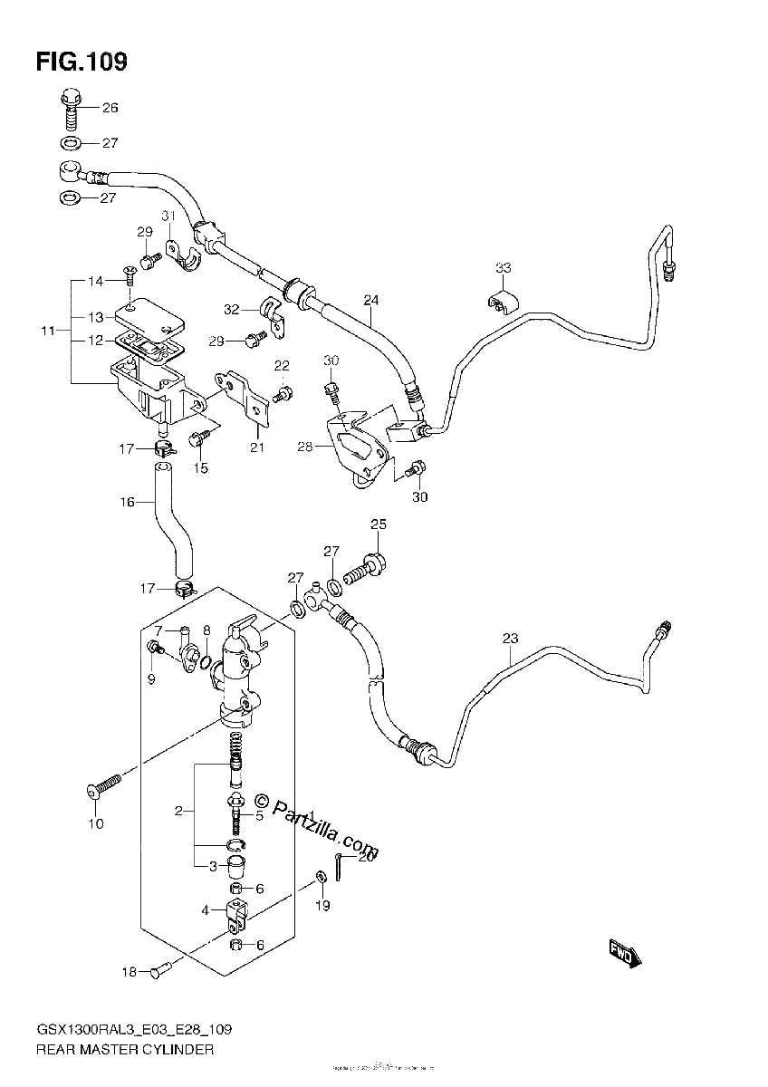 Diagrama de REAR MASTER CYLINDER GSX1300RAL3 E28