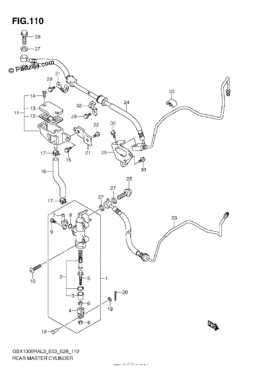 Diagrama de REAR MASTER CYLINDER GSX1300RAL3 E33