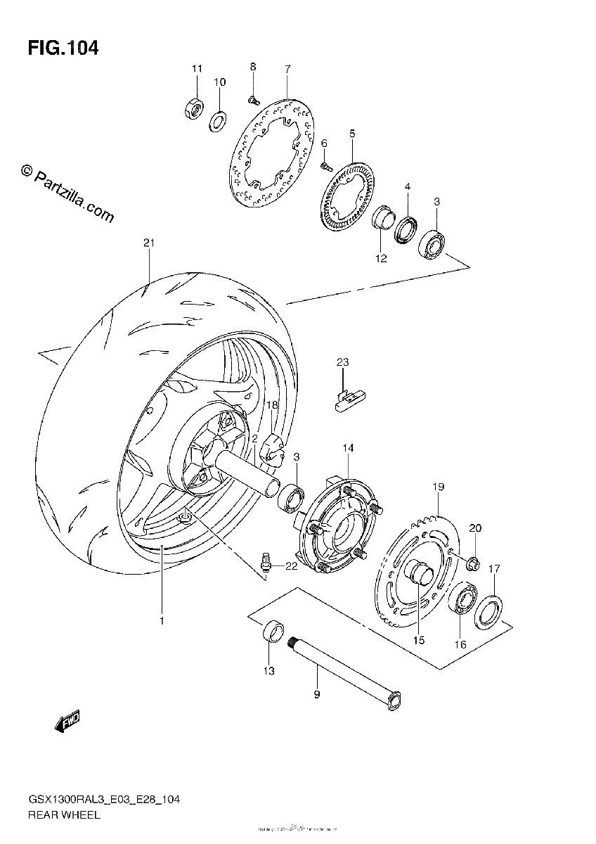 Diagrama de REAR WHEEL GSX1300RAL3 E03