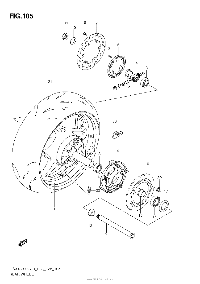 Diagrama de REAR WHEEL GSX1300RAL3 E28
