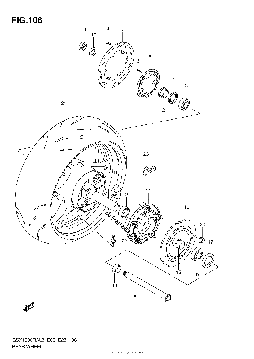 Diagrama de REAR WHEEL GSX1300RAL3 E33