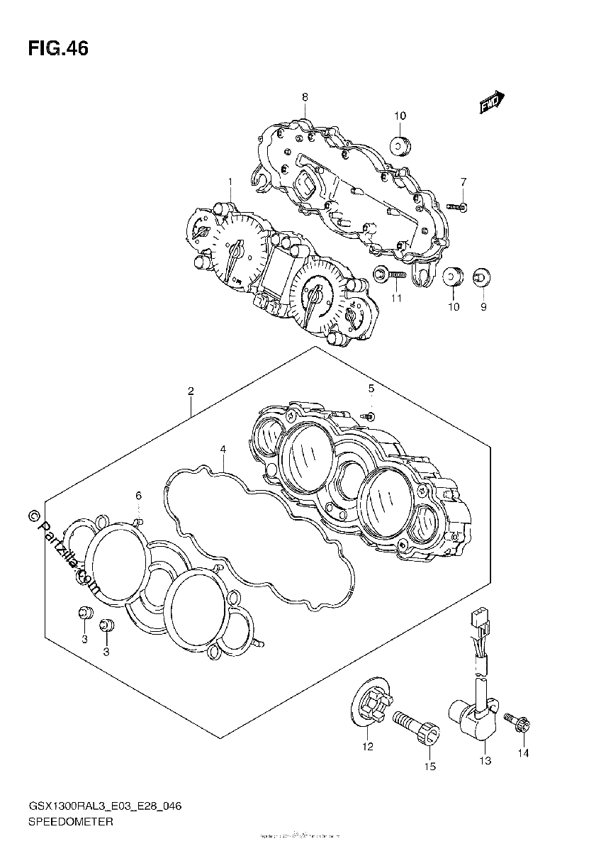 Diagrama de SPEEDOMETER GSX1300RAL3 E33
