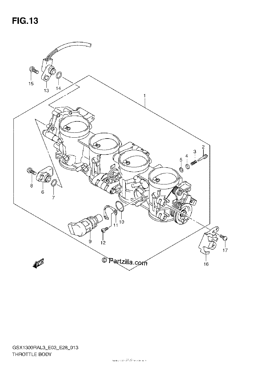 Diagrama de THROTTLE BODY GSX1300RAL3 E03
