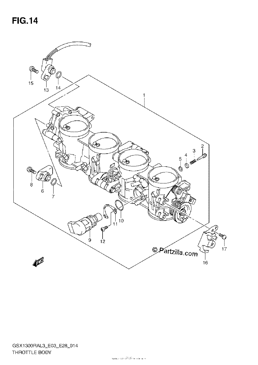 Diagrama de THROTTLE BODY GSX1300RAL3 E28