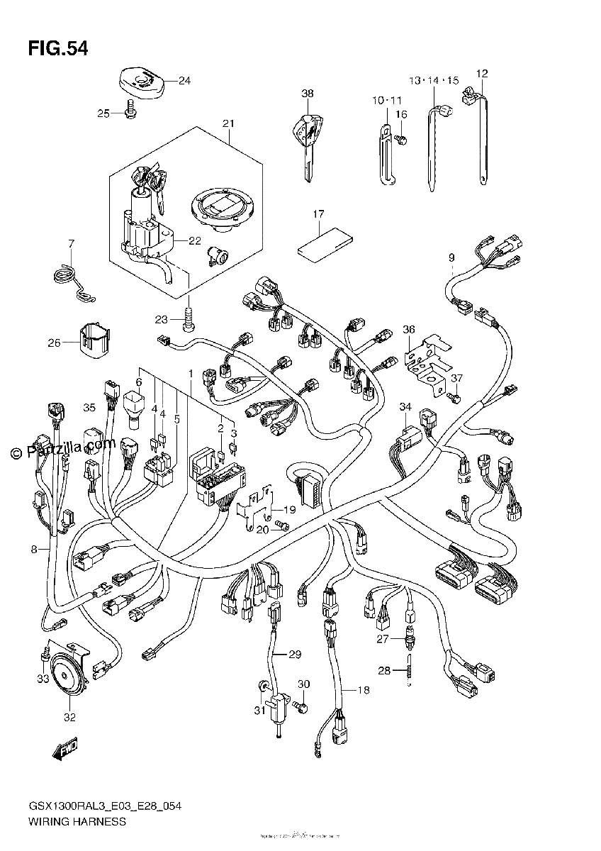 Diagrama de WIRING HARNESS GSX1300RAL3 E03