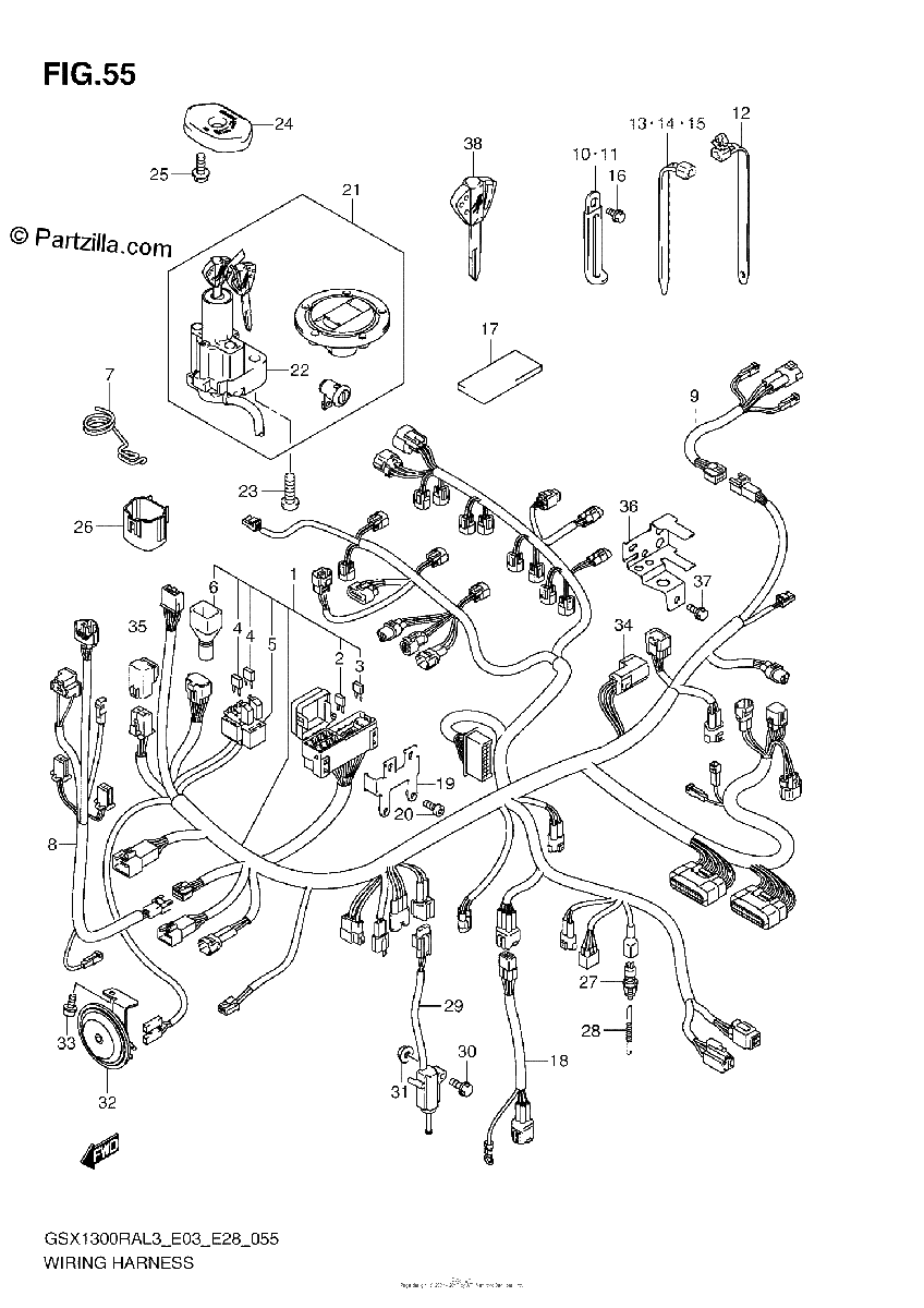 Diagrama de WIRING HARNESS GSX1300RAL3 E28