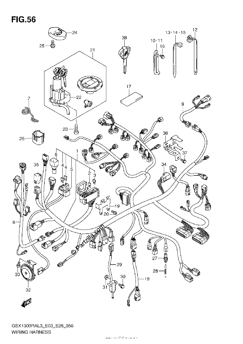 Diagrama de WIRING HARNESS GSX1300RAL3 E33
