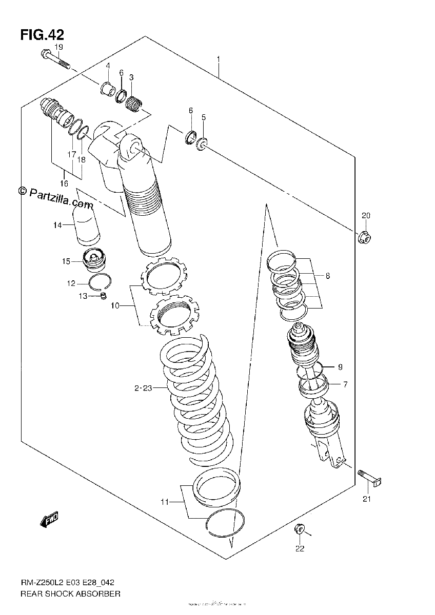 Diagrama de REAR SHOCK ABSORBER RM Z250L2 E03
