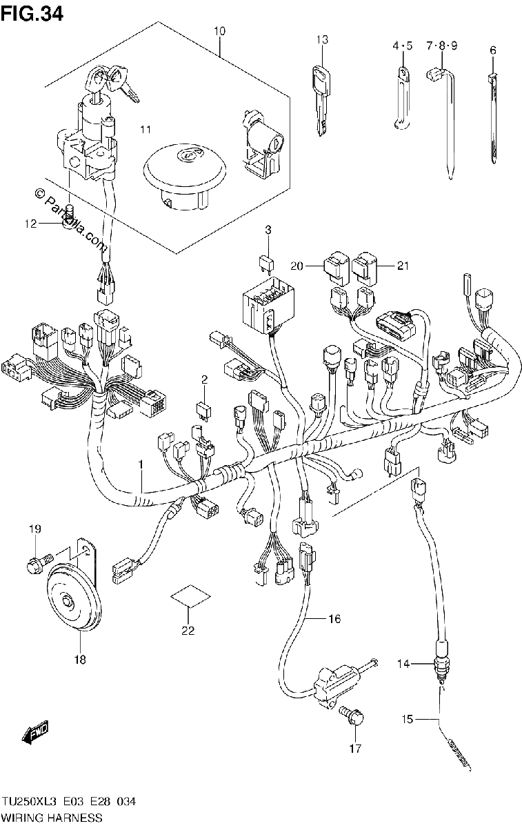 Diagrama de WIRING HARNESS TU250XL3 E28