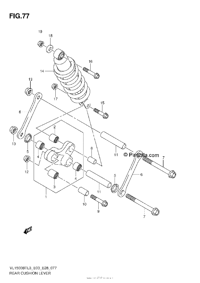 Diagrama de REAR CUSHION LEVER VL1500BTL3 E28