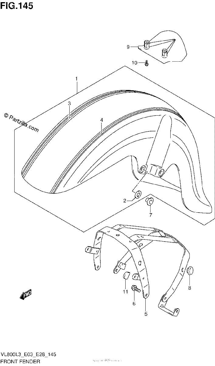 Diagrama de FRONT FENDER VL800CL3 E03