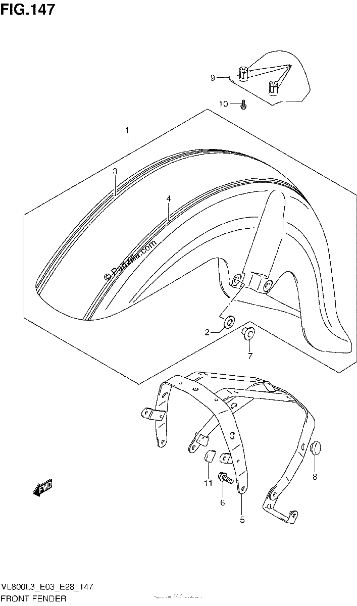 Diagrama de FRONT FENDER VL800CL3 E33