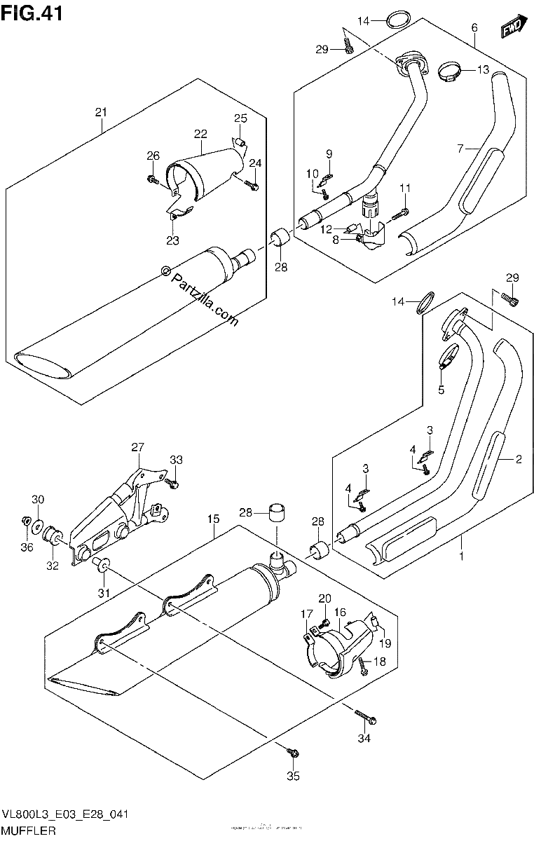 Diagrama de MUFFLER VL800CL3 E28