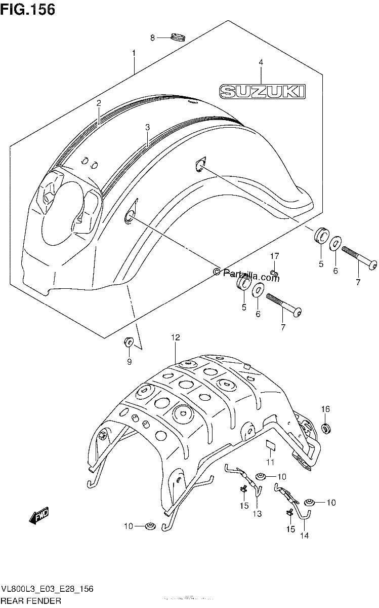 Diagrama de REAR FENDER VL800CL3 E03
