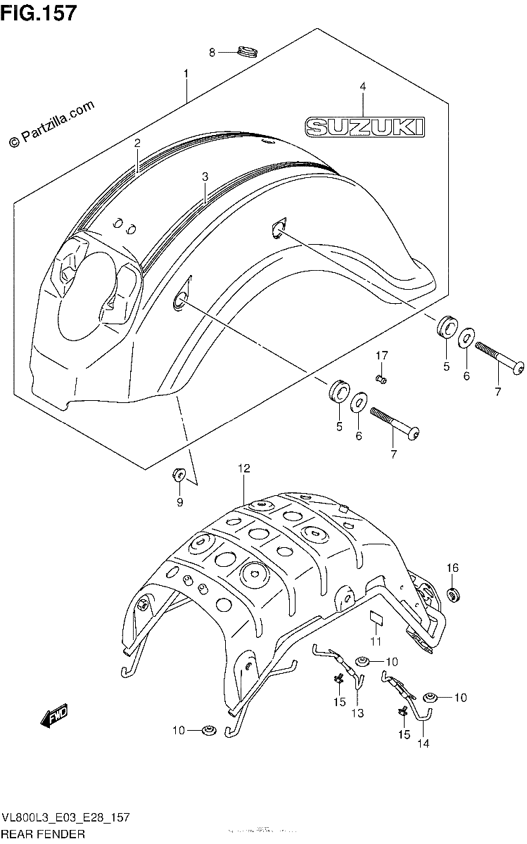 Diagrama de REAR FENDER VL800CL3 E28