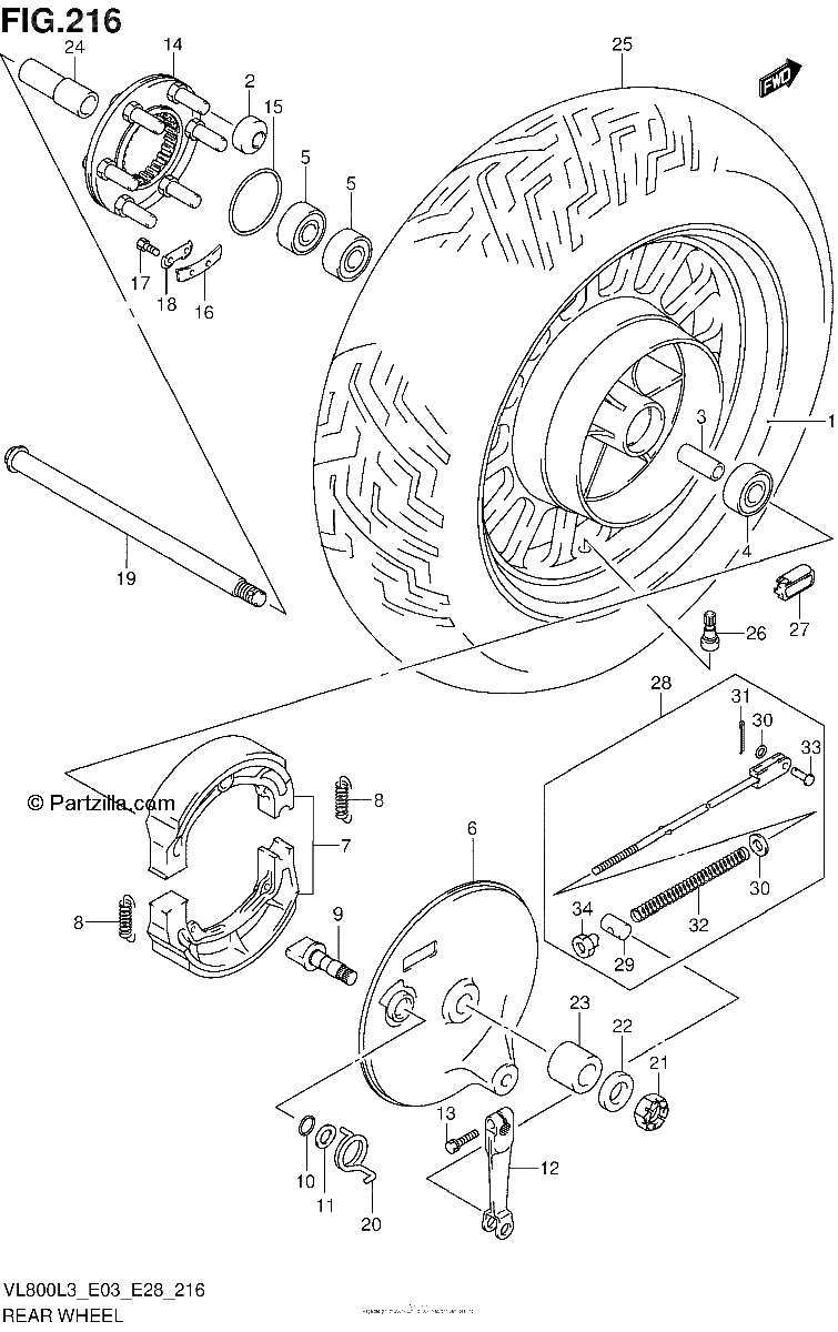 Diagrama de REAR WHEEL VL800CL3 E28
