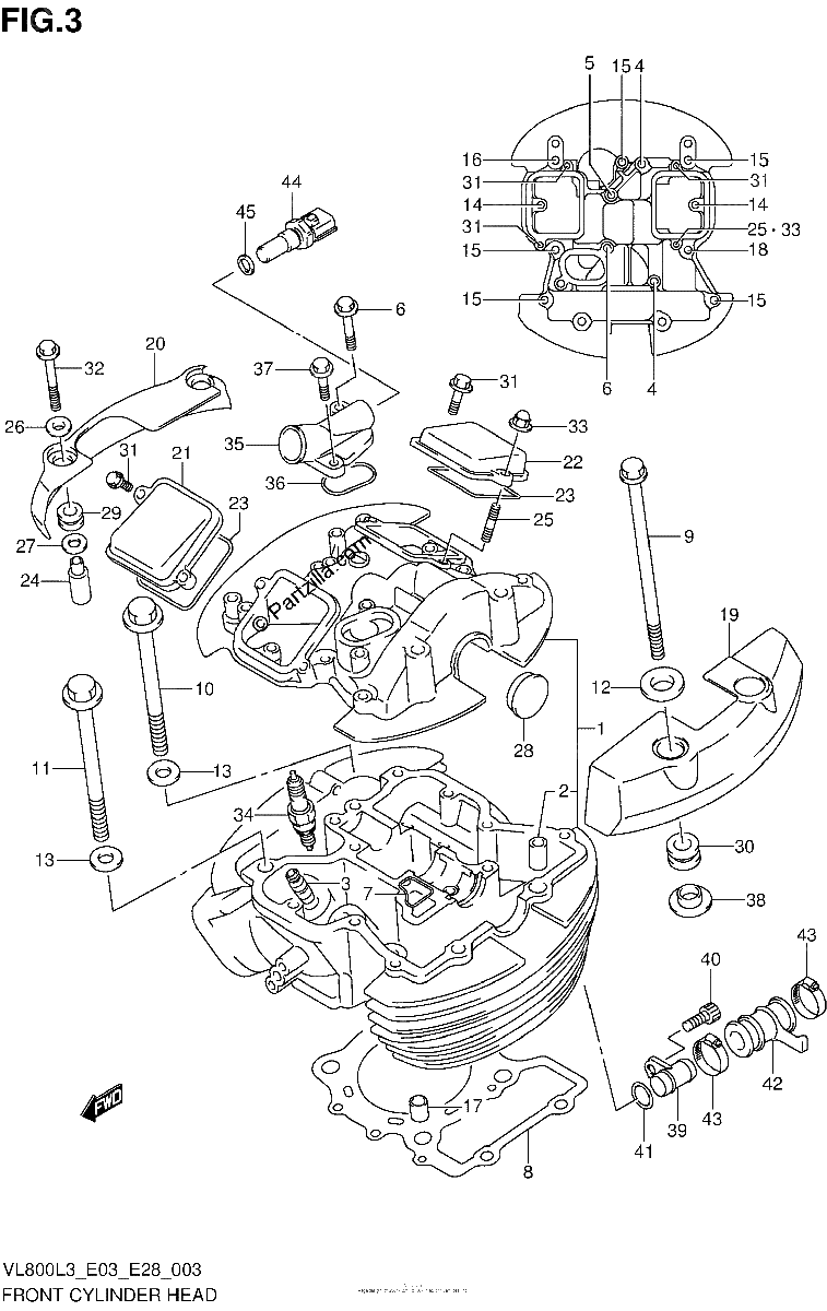 Diagrama de FRONT CYLINDER HEAD VL800L3 E28