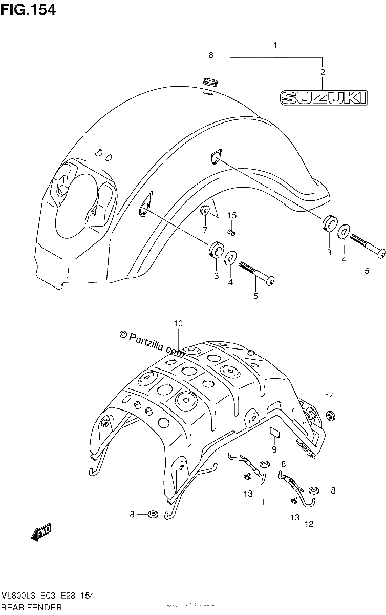 Diagrama de REAR FENDER VL800L3 E28