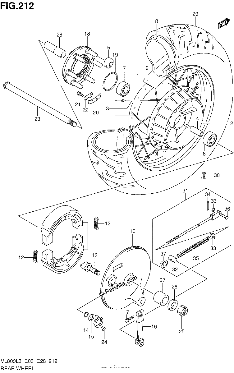 Diagrama de REAR WHEEL VL800L3 E03
