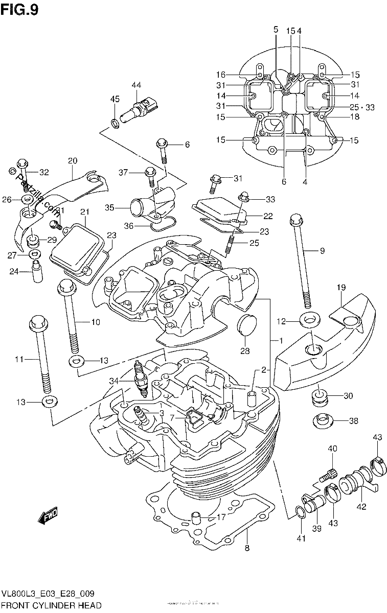 Diagrama de FRONT CYLINDER HEAD VL800TL3 E28