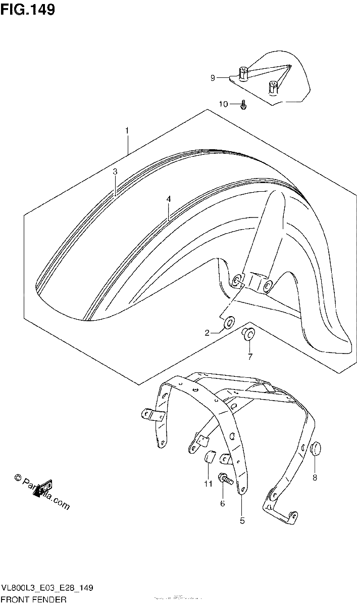 Diagrama de FRONT FENDER VL800TL3 E28