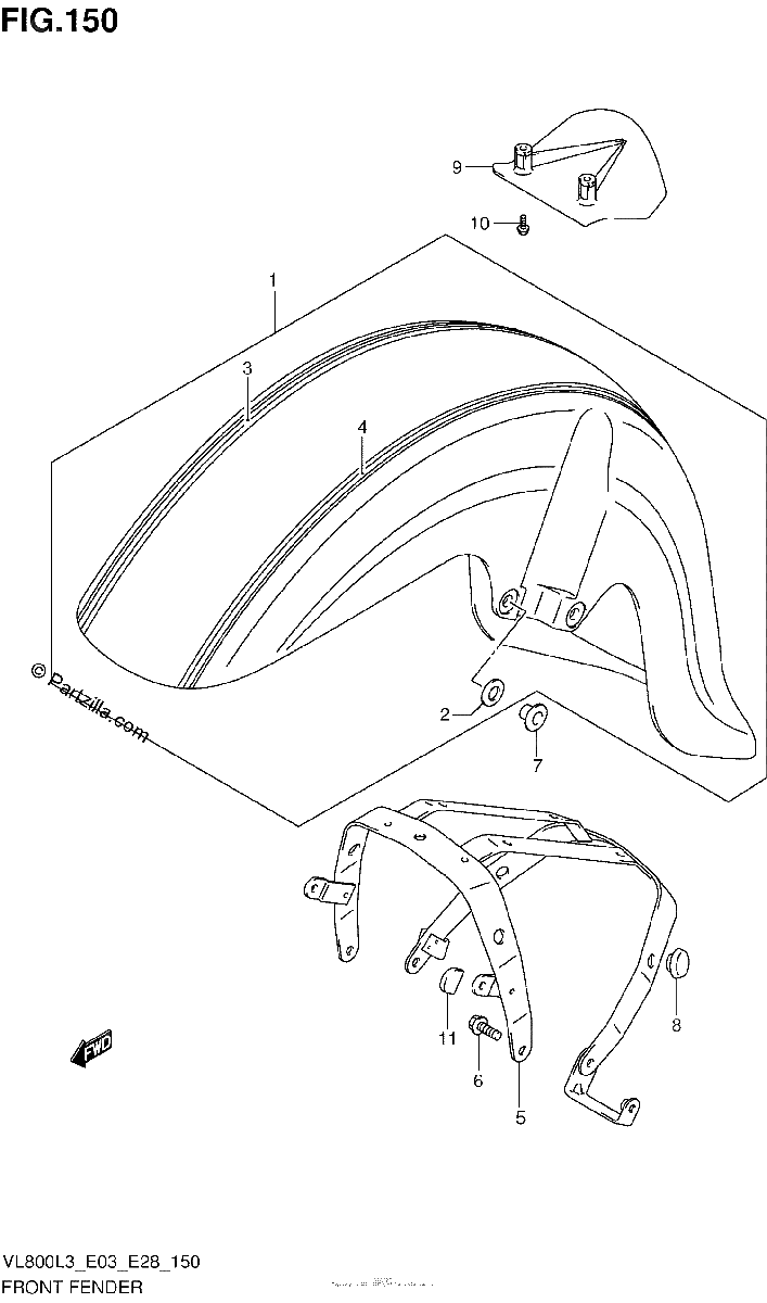Diagrama de FRONT FENDER VL800TL3 E33