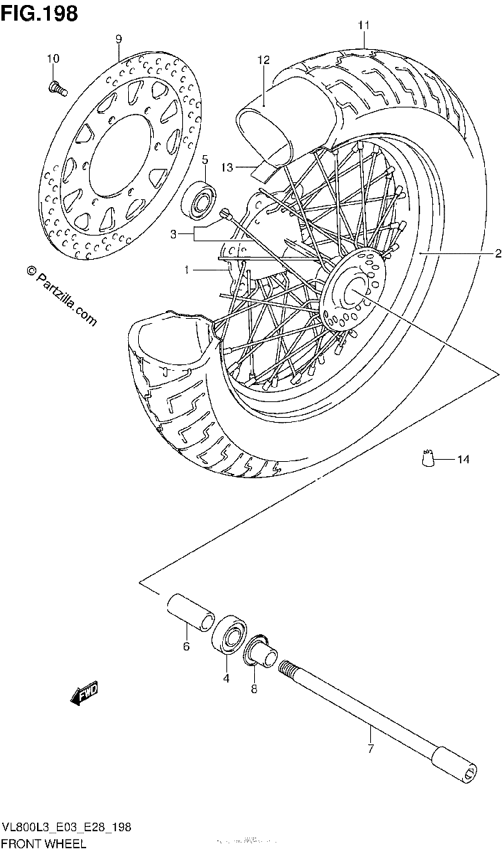 Diagrama de FRONT WHEEL VL800TL3 E28
