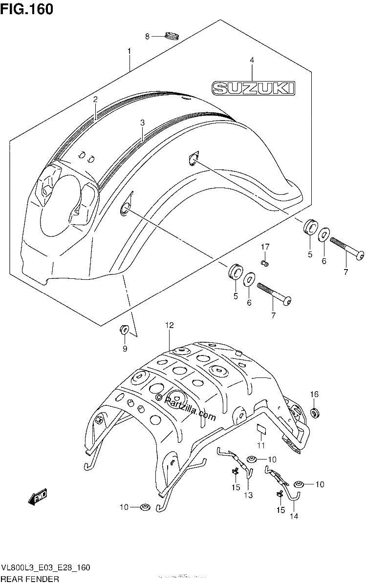 Diagrama de REAR FENDER VL800TL3 E28