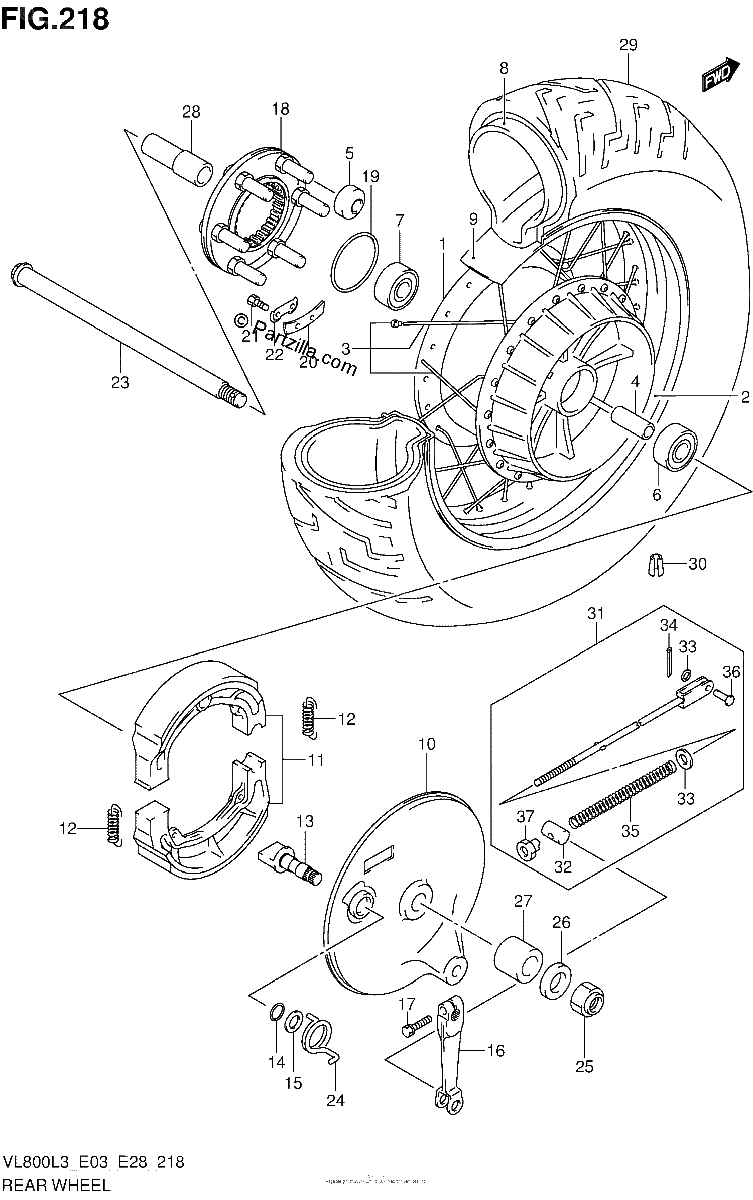 Diagrama de REAR WHEEL VL800TL3 E03