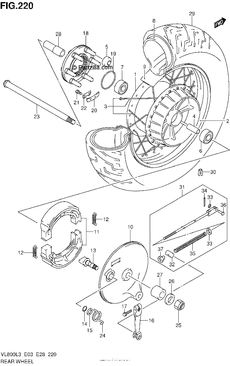 Diagrama de REAR WHEEL VL800TL3 E33
