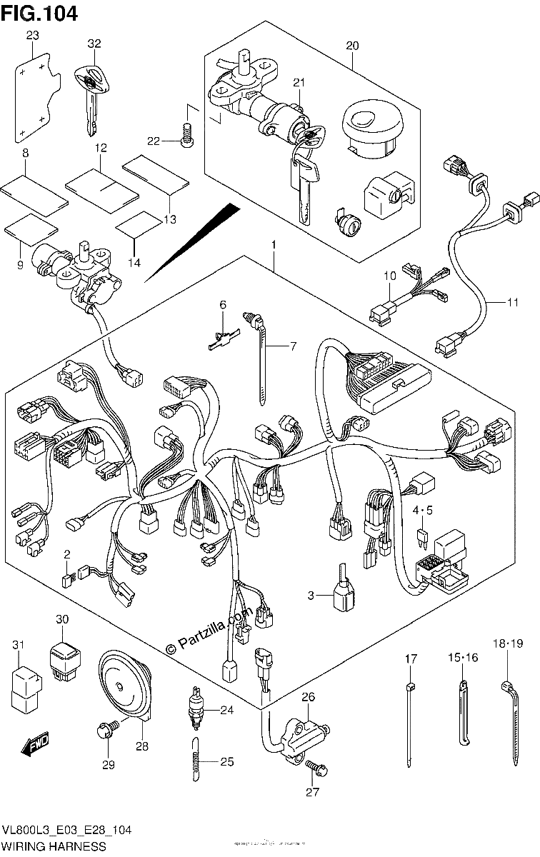 Diagrama de WIRING HARNESS VL800TL3 E28