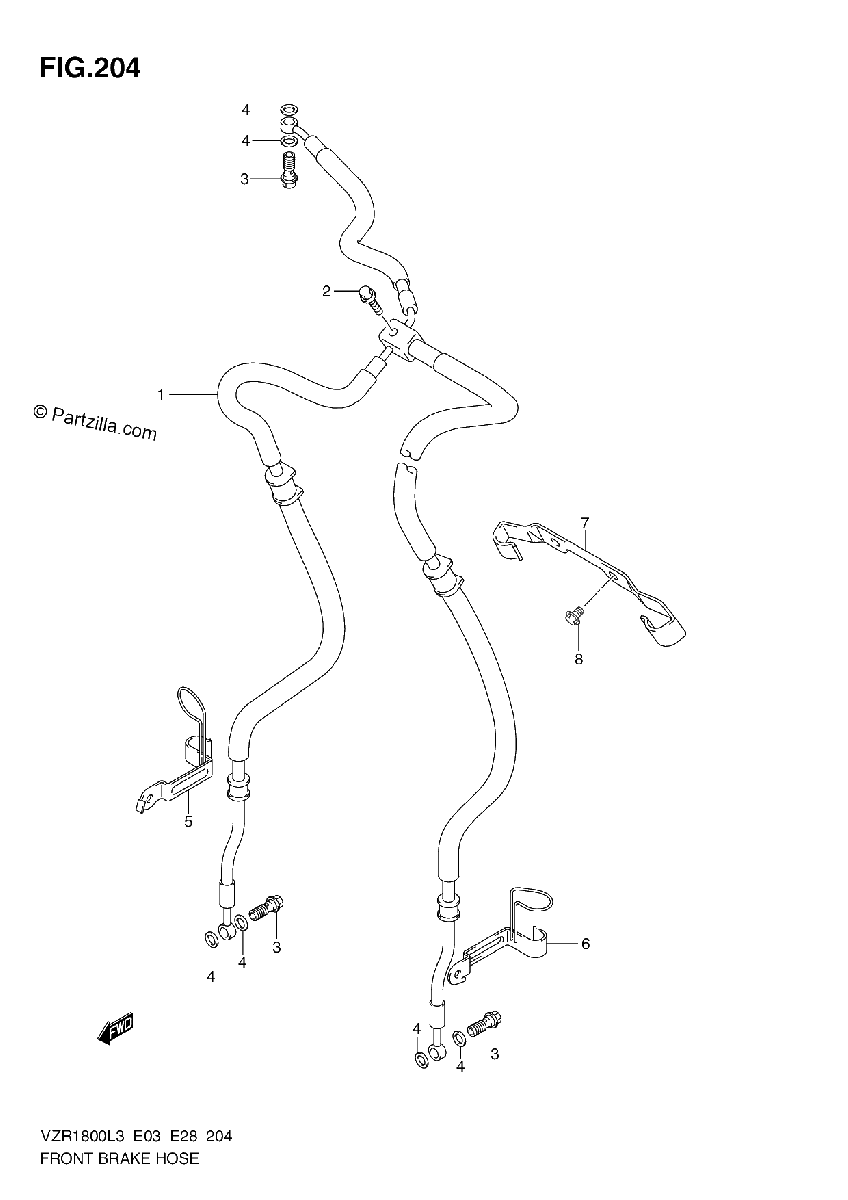 Diagrama de FRONT BRAKE HOSE VZR1800L3 E03