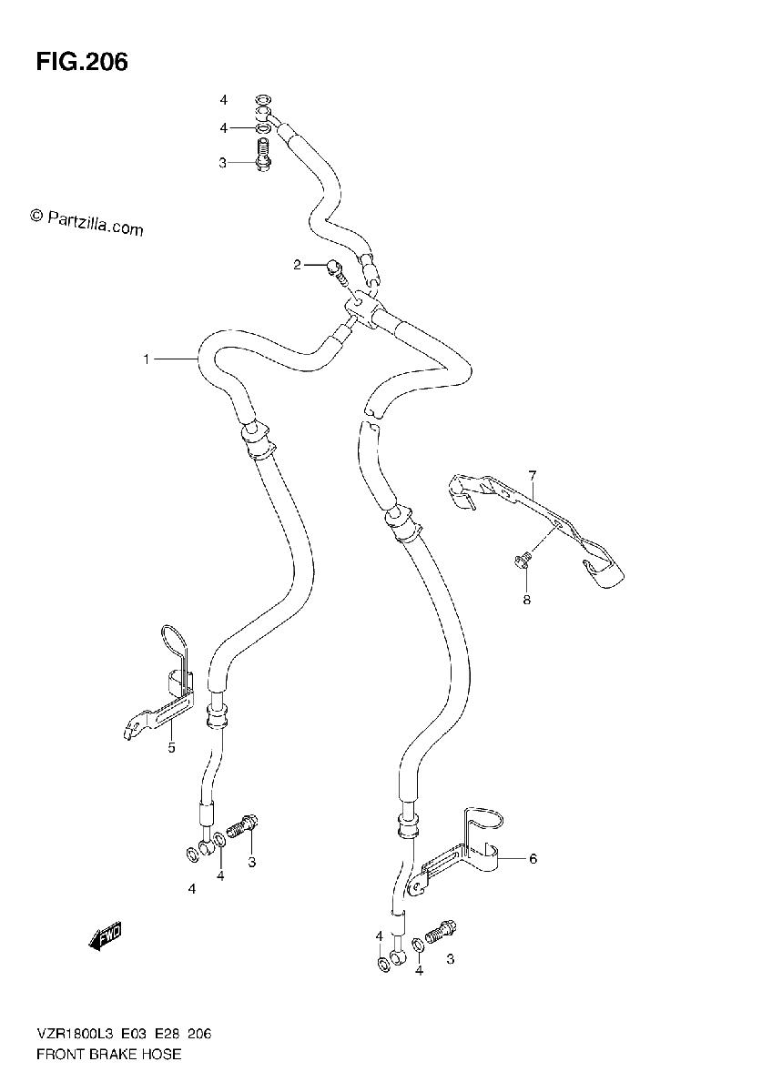 Diagrama de FRONT BRAKE HOSE VZR1800L3 E33