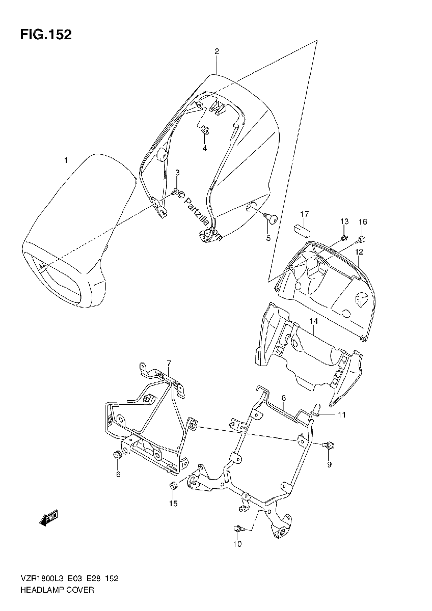 Diagrama de HEADLAMP COVER VZR1800L3 E33