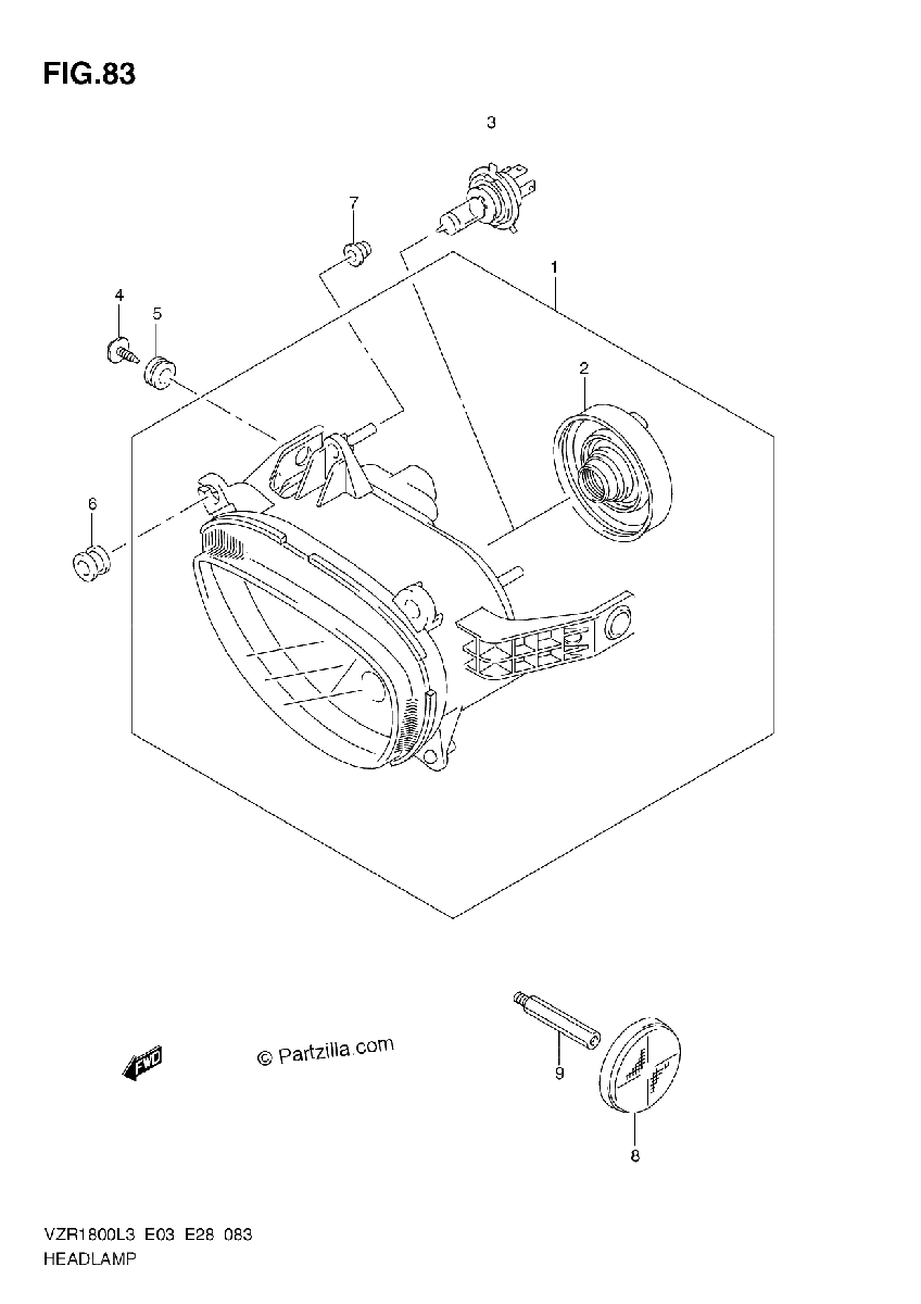Diagrama de HEADLAMP VZR1800L3 E28