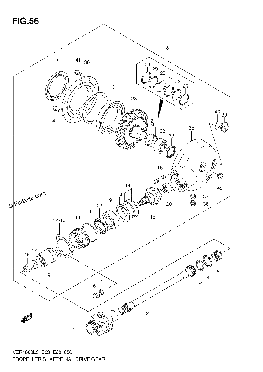 Diagrama de PROPELLER SHAFT FINAL DRIVE GEAR VZR1800L3 E03