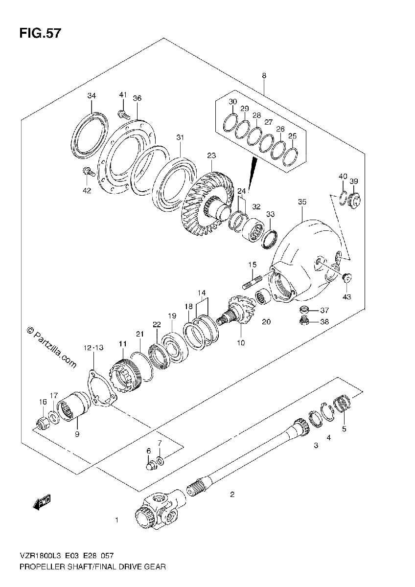 Diagrama de PROPELLER SHAFT FINAL DRIVE GEAR VZR1800L3 E28