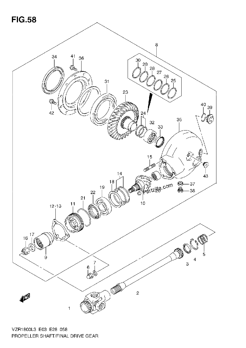 Diagrama de PROPELLER SHAFT FINAL DRIVE GEAR VZR1800L3 E33
