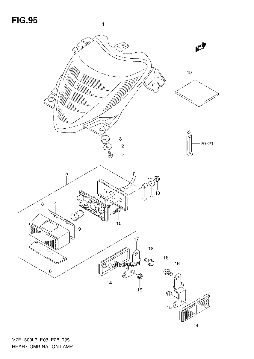 Diagrama de REAR COMBINATION LAMP VZR1800L3 E28
