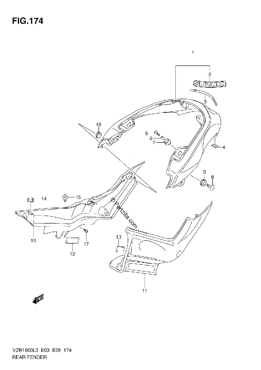 Diagrama de REAR FENDER VZR1800L3 E03