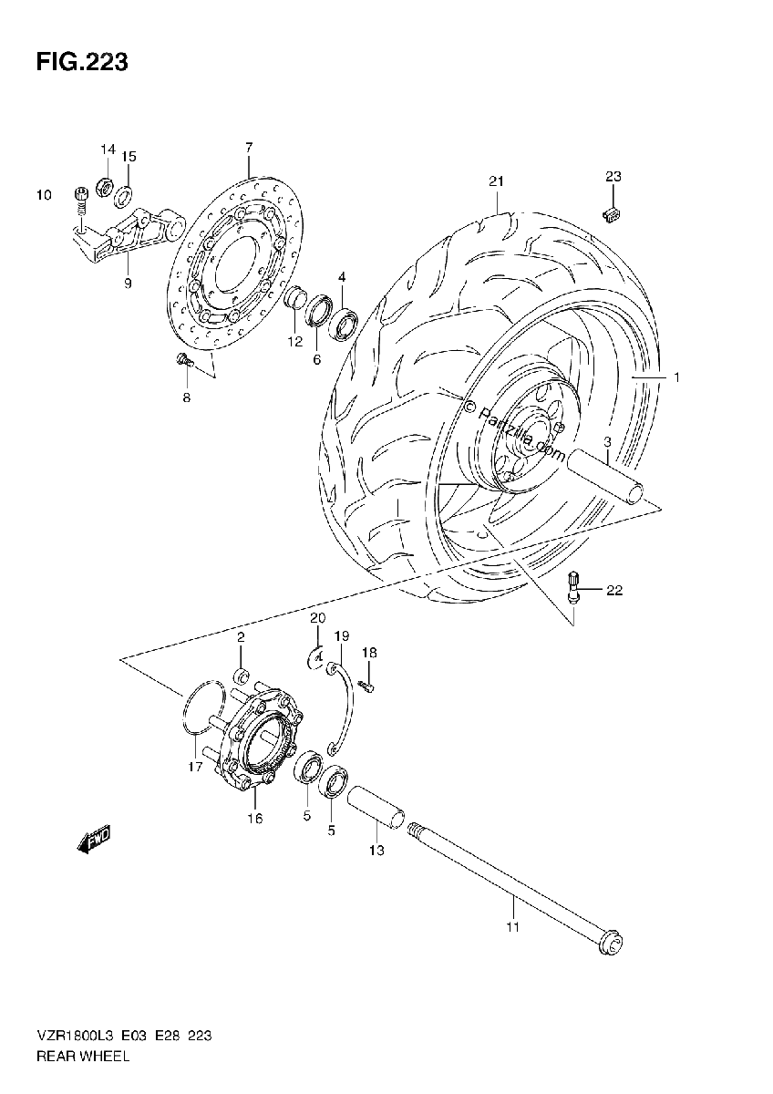 Diagrama de REAR WHEEL VZR1800L3 E03