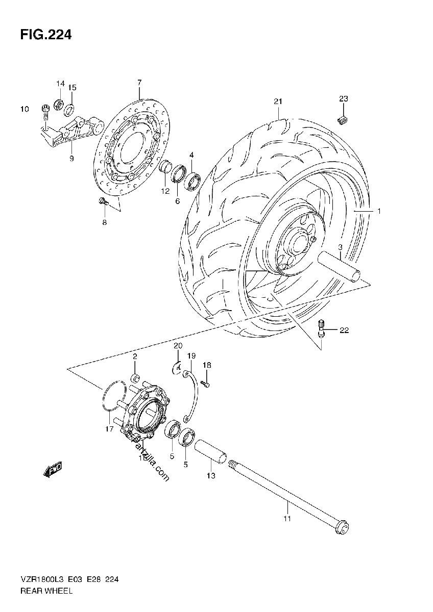 Diagrama de REAR WHEEL VZR1800L3 E28